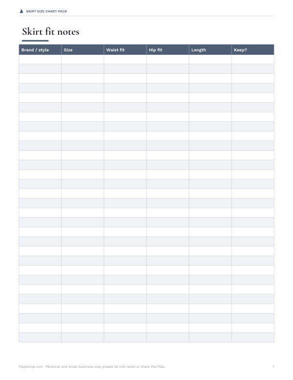 Preview of Printable Skirt Fit Log
