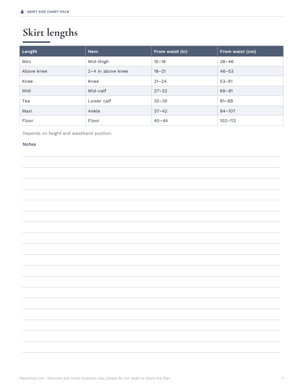 Preview of Printable Skirt Length Guide